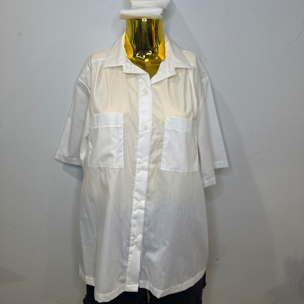Scandi‎ Laggen Vintage White Short Sleeve Button Up Shirt Made in USA MEDIUM